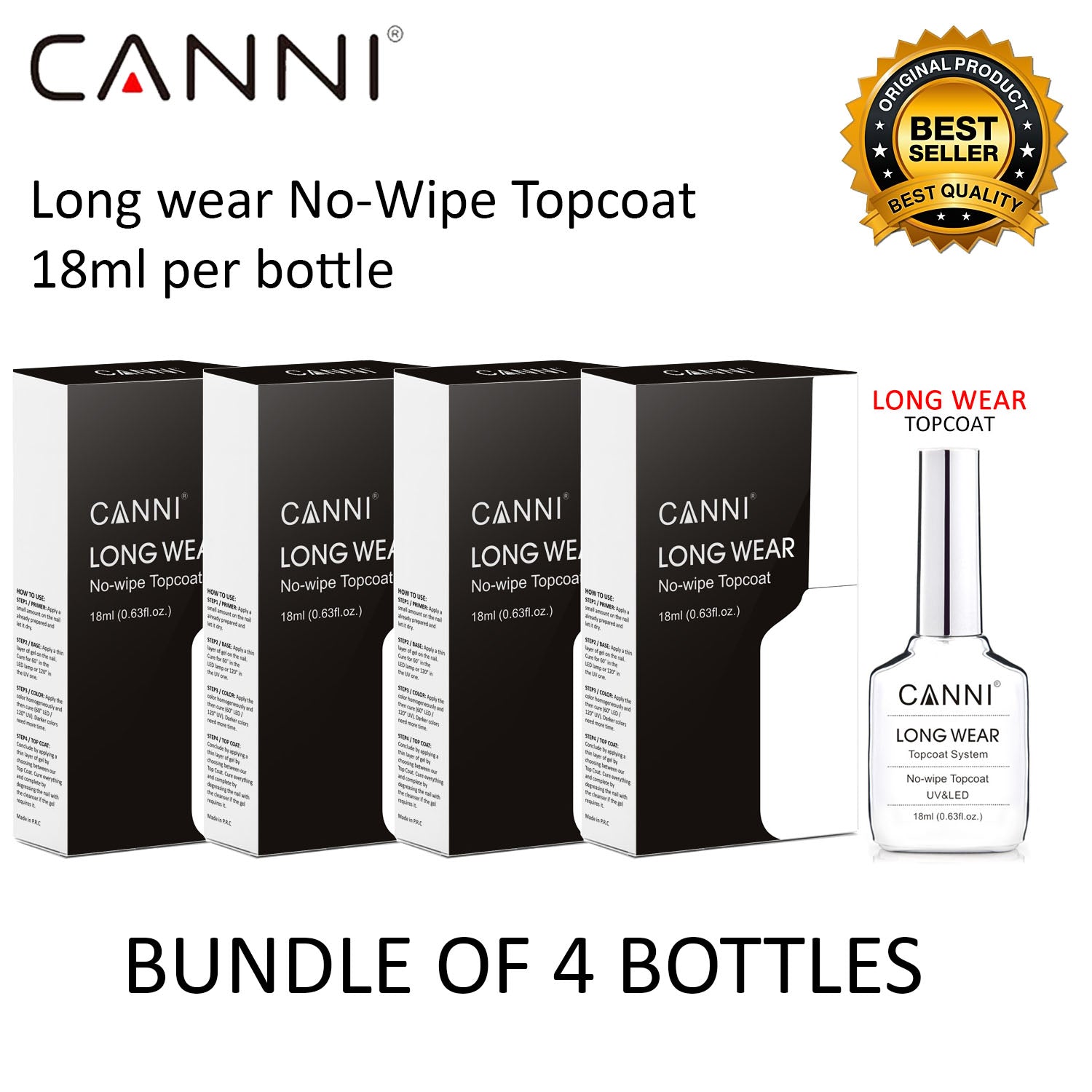 CANNI 18ml Long Wear Tempered No wipe Coat - 4 Bottles