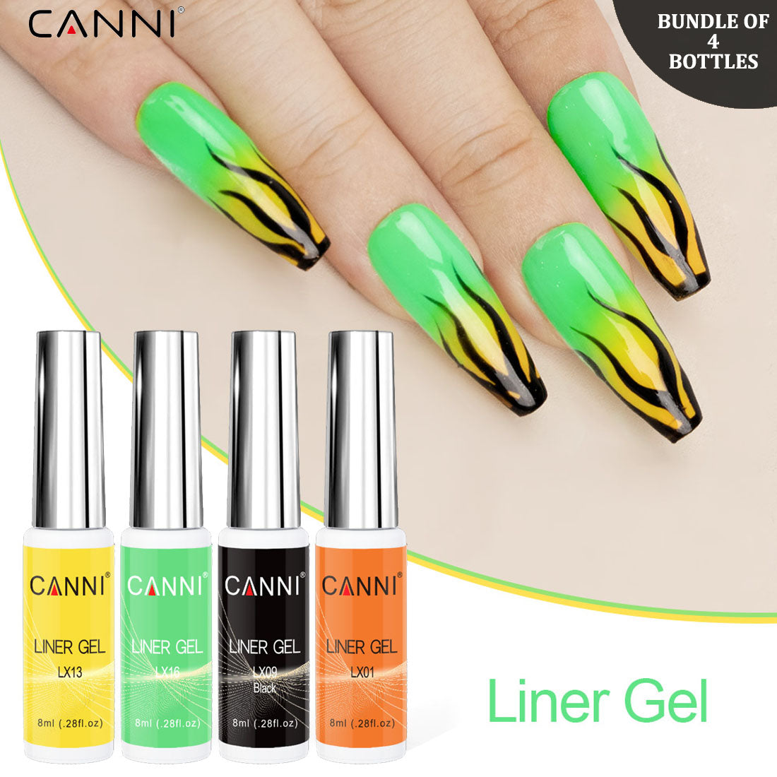 CANNI UV Liner Gel Nail Art Polish – 8ml | Bundle 04 | 4 Bottles