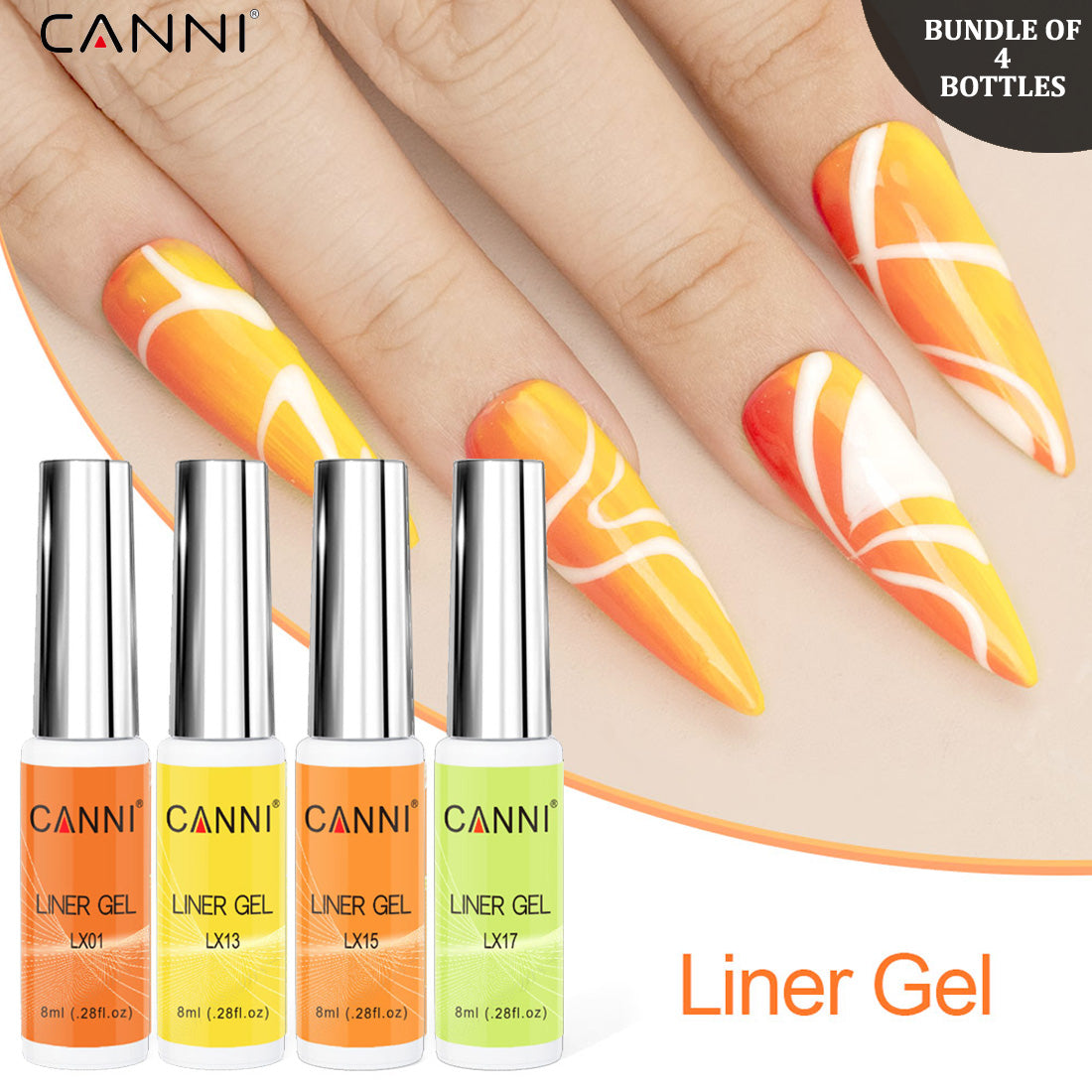 CANNI UV Liner Gel Nail Art Polish – 8ml | Bundle 05 | 4 Bottles