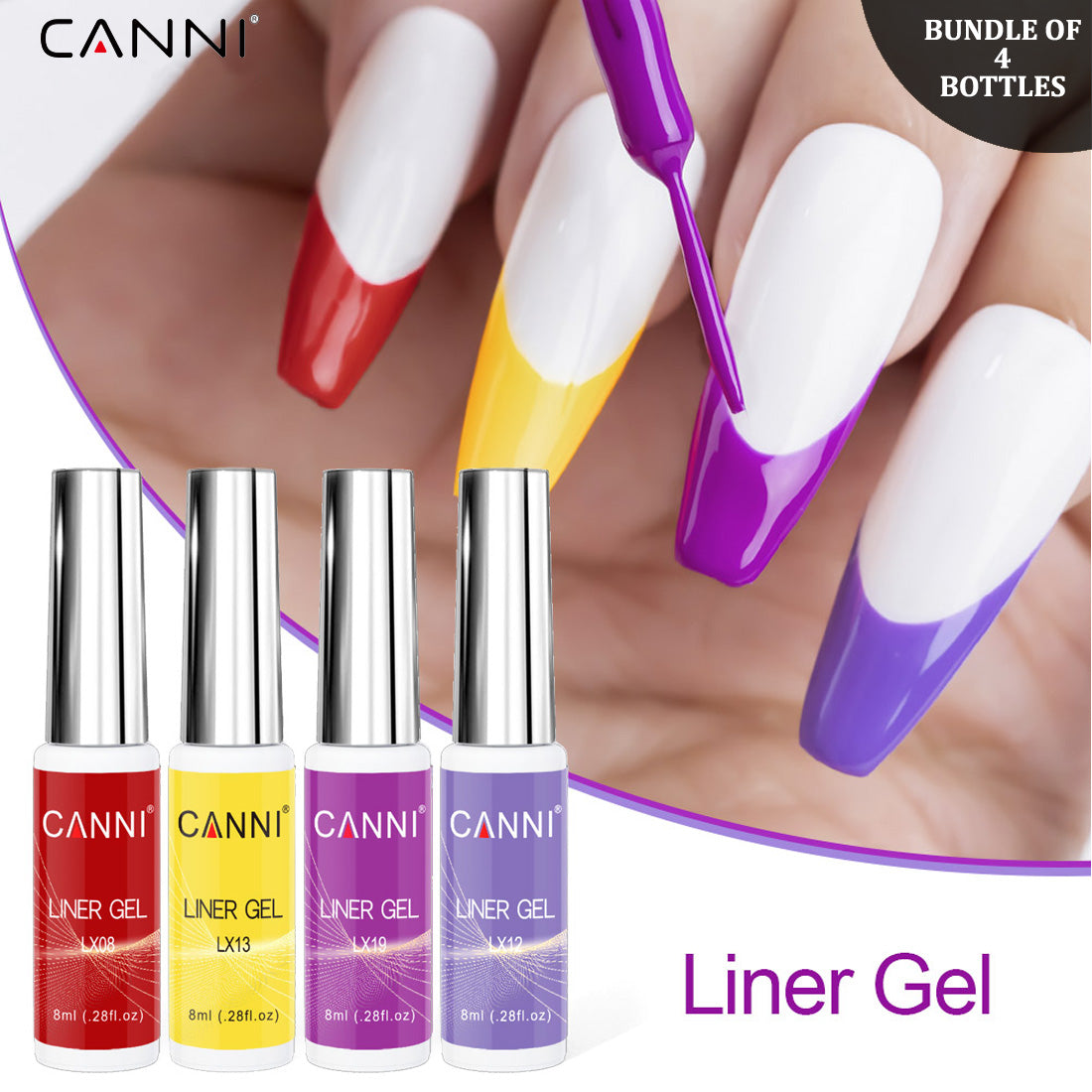 CANNI UV Liner Gel Nail Art Polish – 8ml | Bundle 06 | 4 Bottles