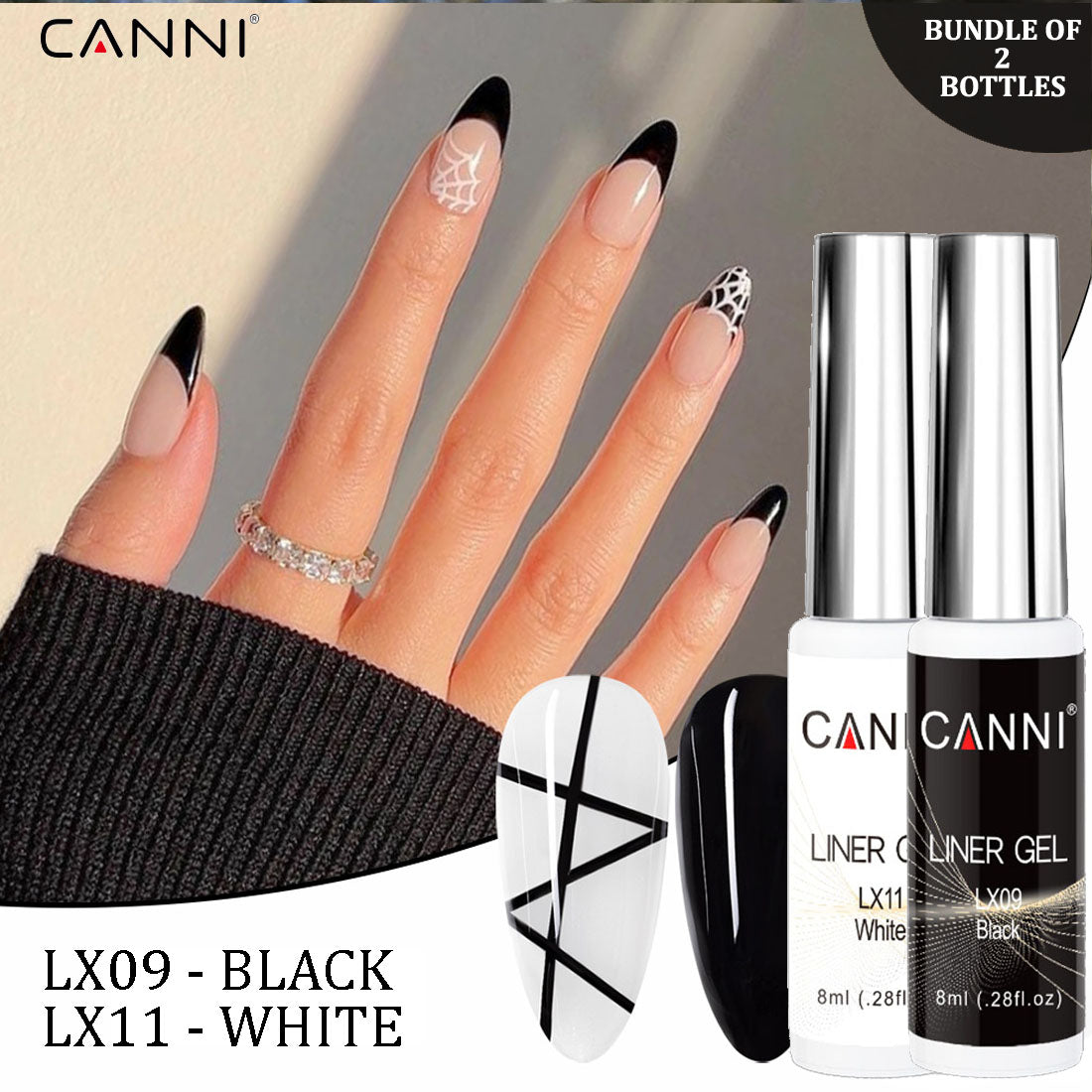 CANNI UV Liner Gel Nail Art Polish – 8ml | Bundle 07 | 2 Bottles