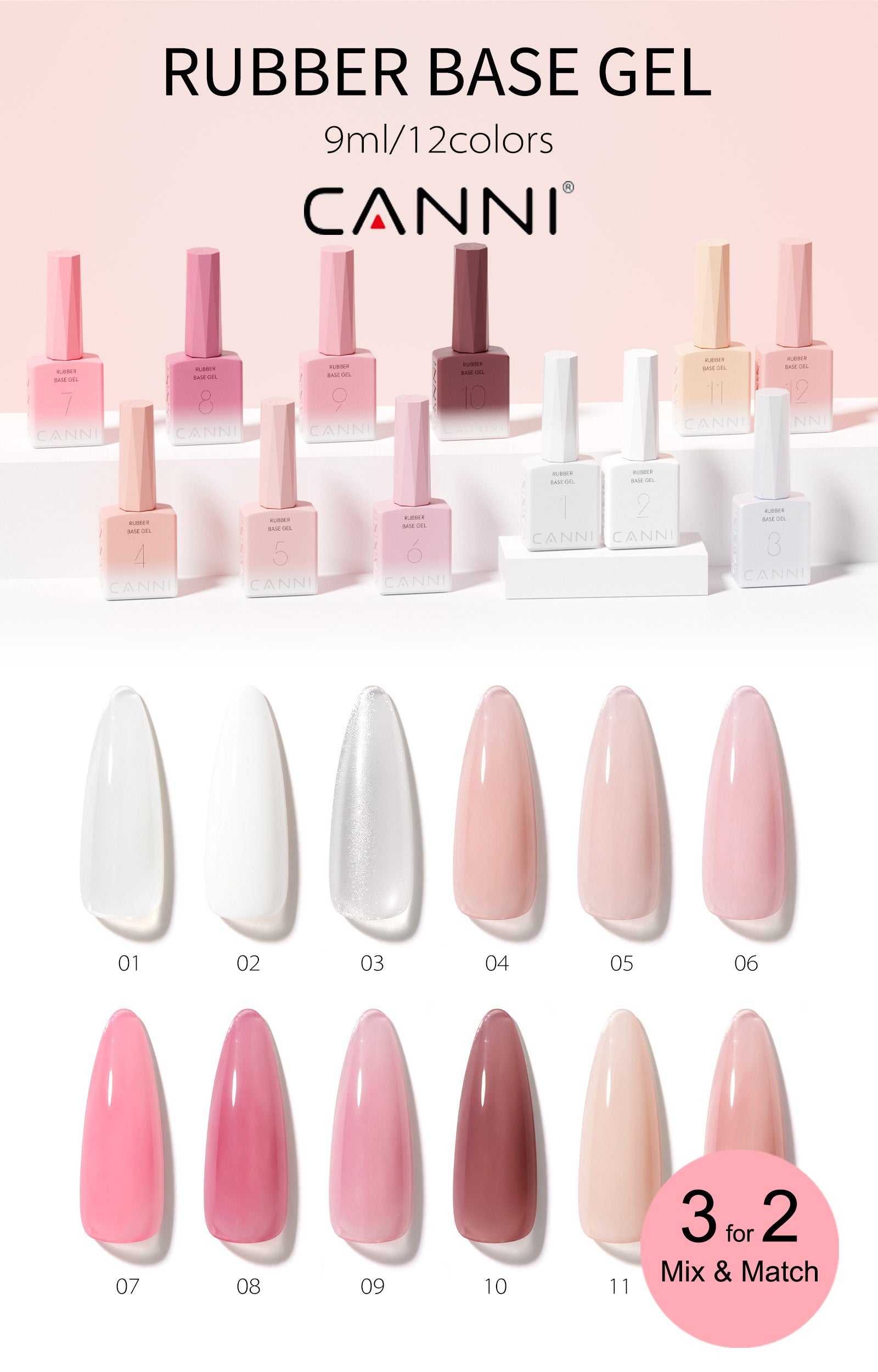 CANNI Colourful Rubber Base Gel - 9ml