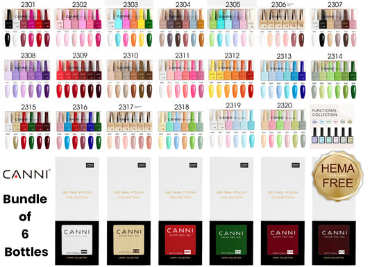 CANNI Hema Free Bundle of 6 Bottles UV LED Nail Gel Polish soak off - 9ml