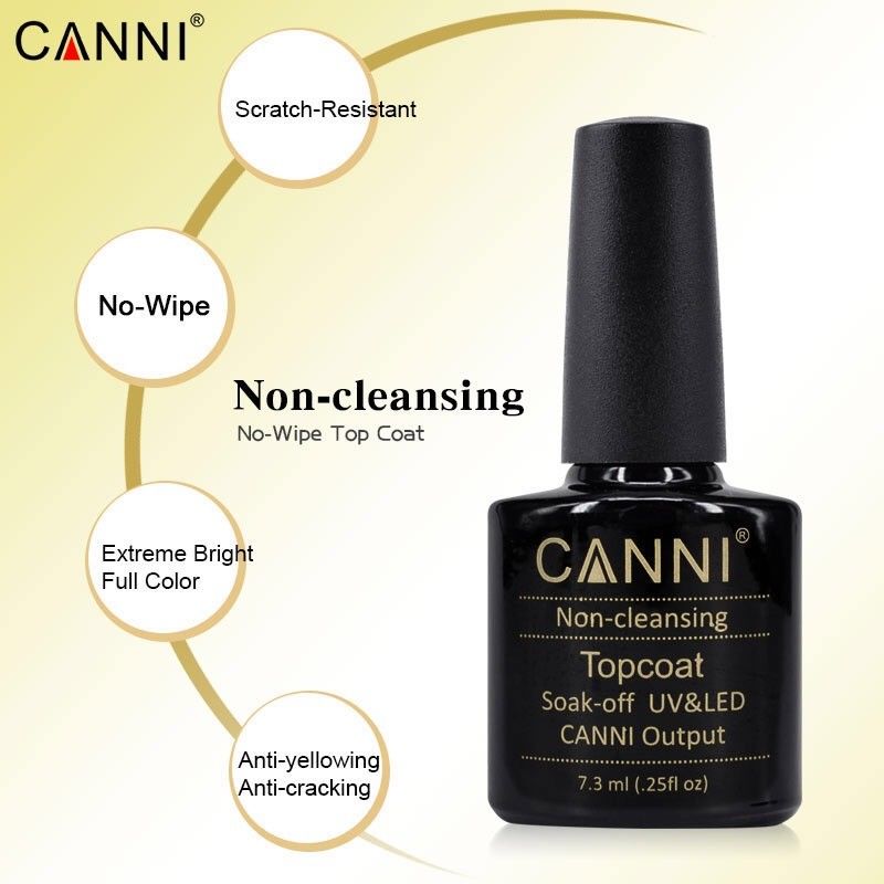 CANNI No-Wipe Non-Cleansing Topcoat 7.3ml for Hassle-Free Shine