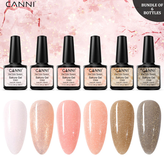 CANNI Soak Off UV / LED Sakura Glittered Nail Gel Series - Bundle of 6
