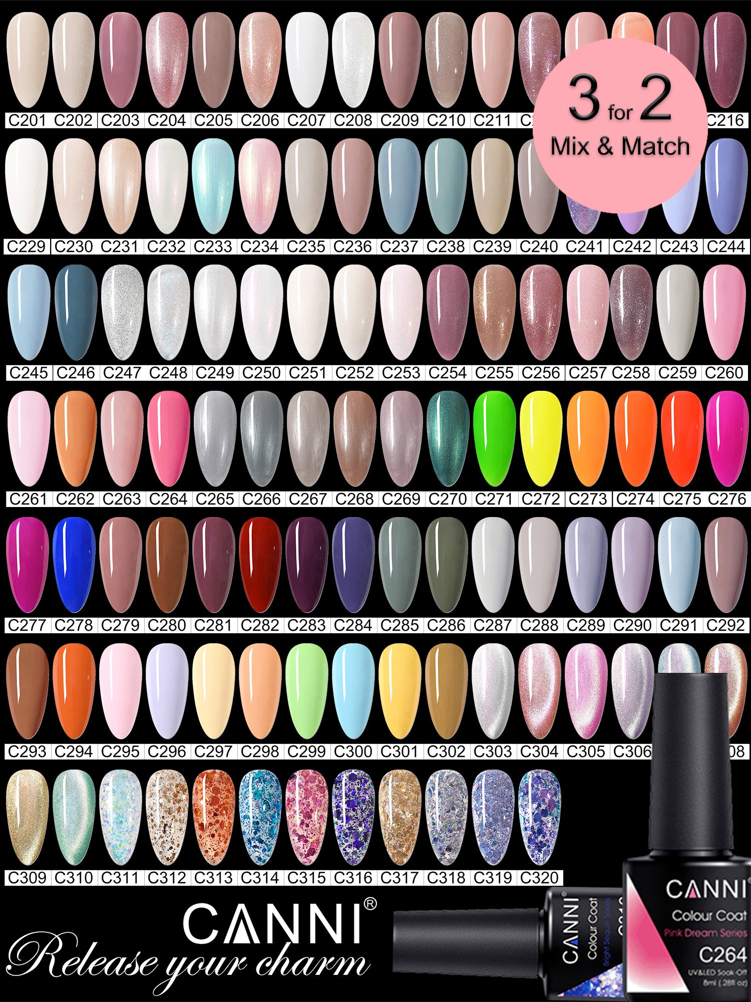 CANNI Luxury Lite UV / LED Nail Gel Varnish - 8ml (Shade C201 - C264)